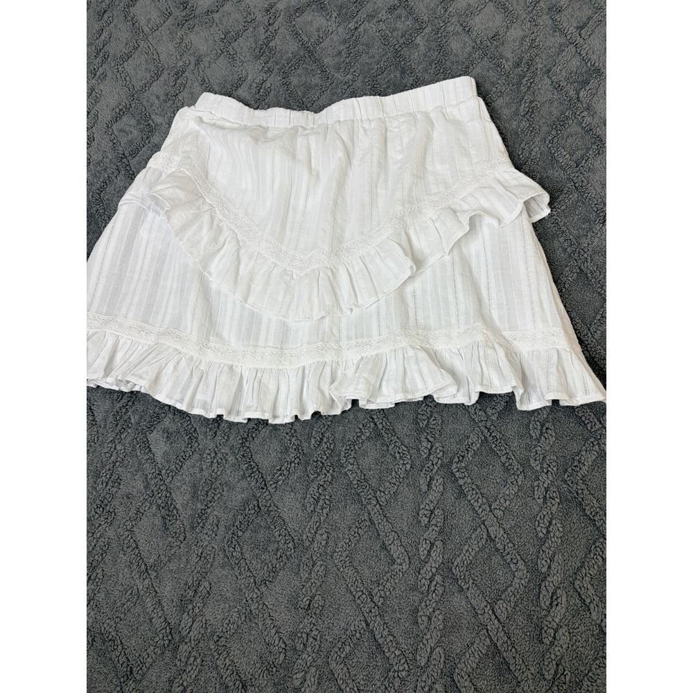Time and Tru White Ruffle Boho Mini Skirt Womens Large NWT Lace Layered Striped